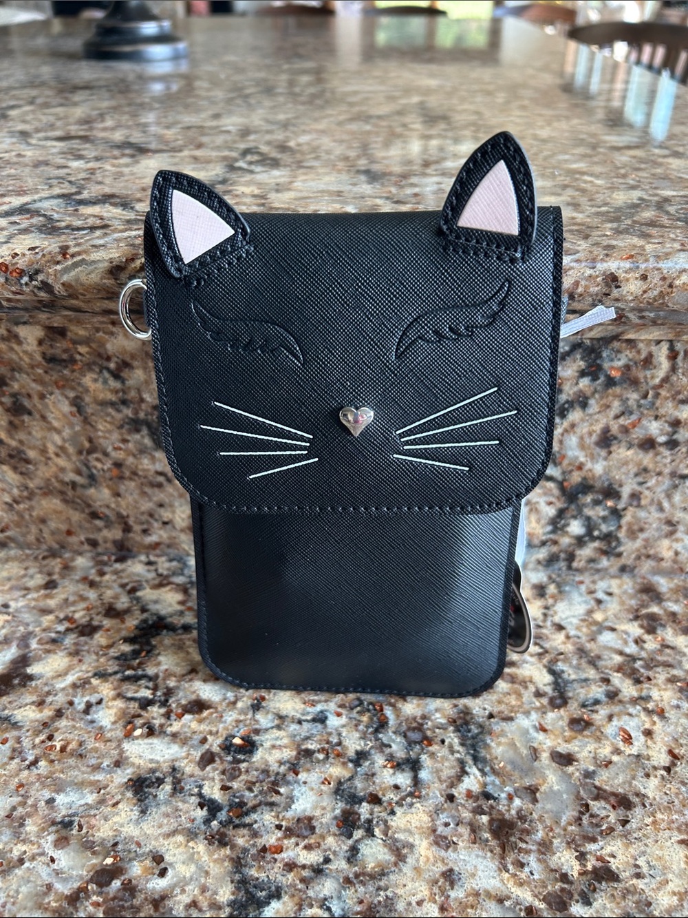 Black Cat Crossbody Phone Bag - Cute Whisker Design